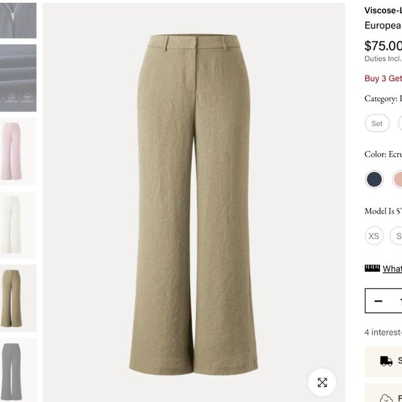 European Linen Mid Rise Flared Pant with Pockets - Ecru - Picture 1 of 6